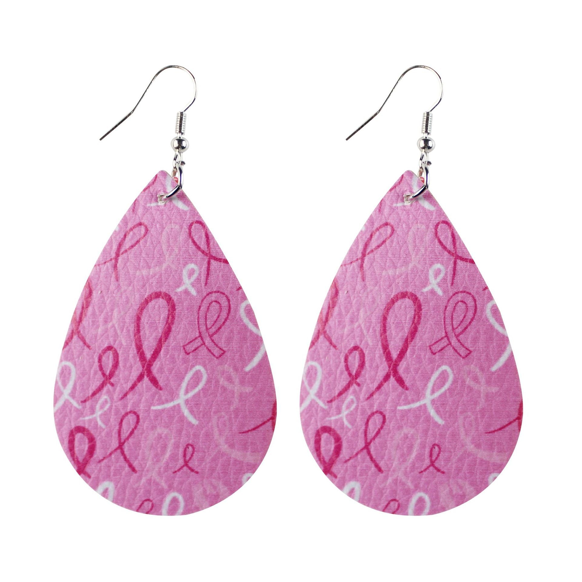 Wholesale  16 Pair Pink Ribbon Faux Leather Drop Earrings Women Breast Pendant Earrings